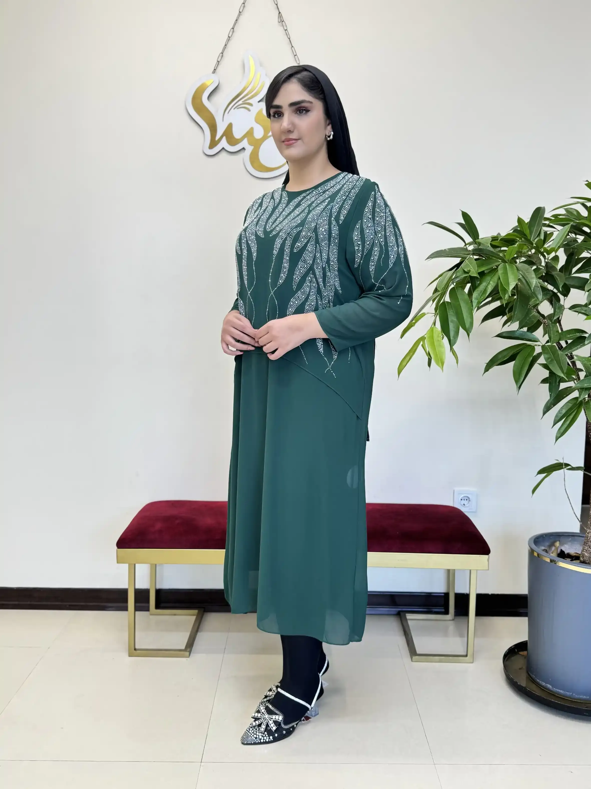 پیراهن نگین برگی