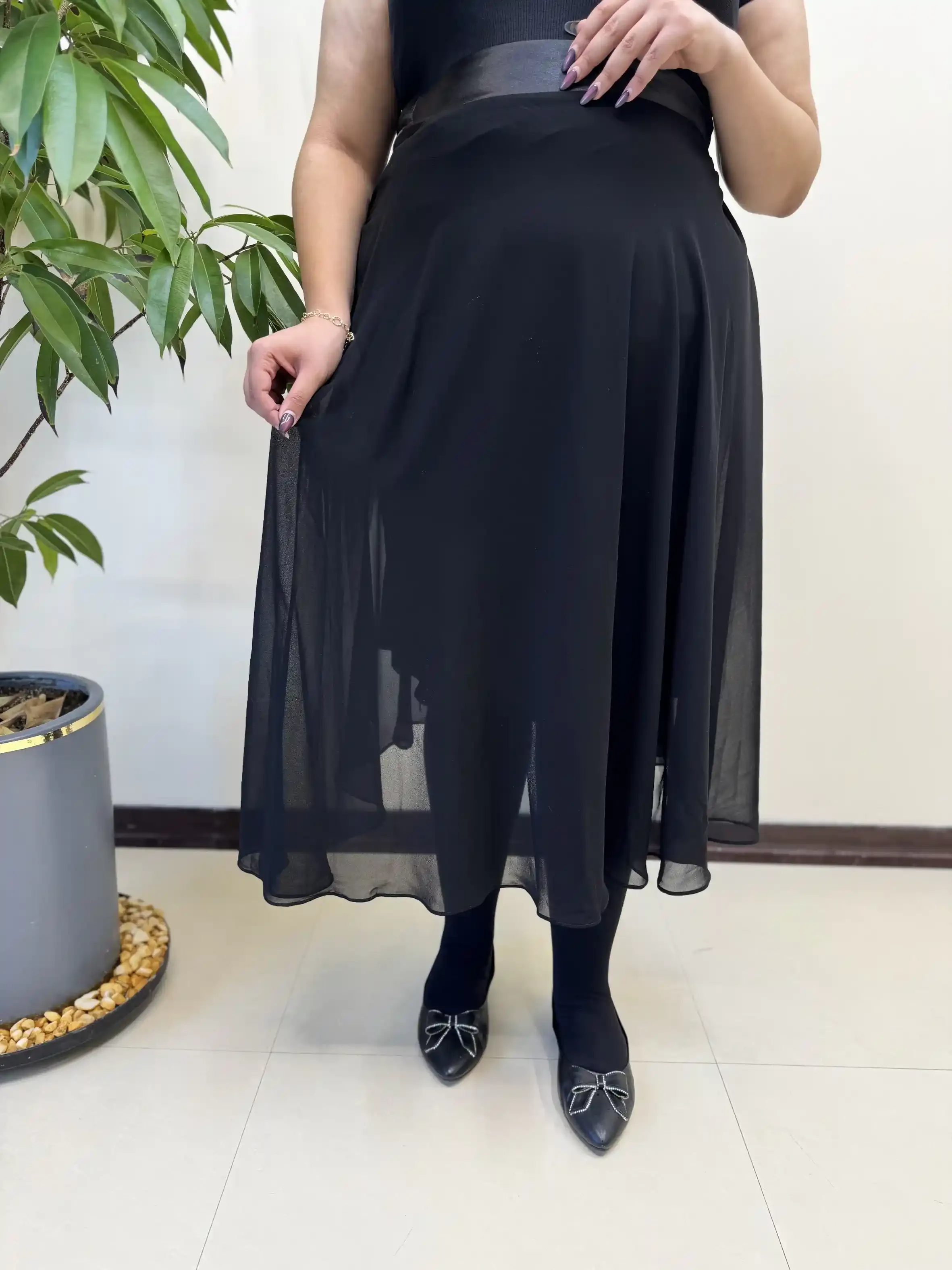 دامن کلوش ماکسی کمر ساتن