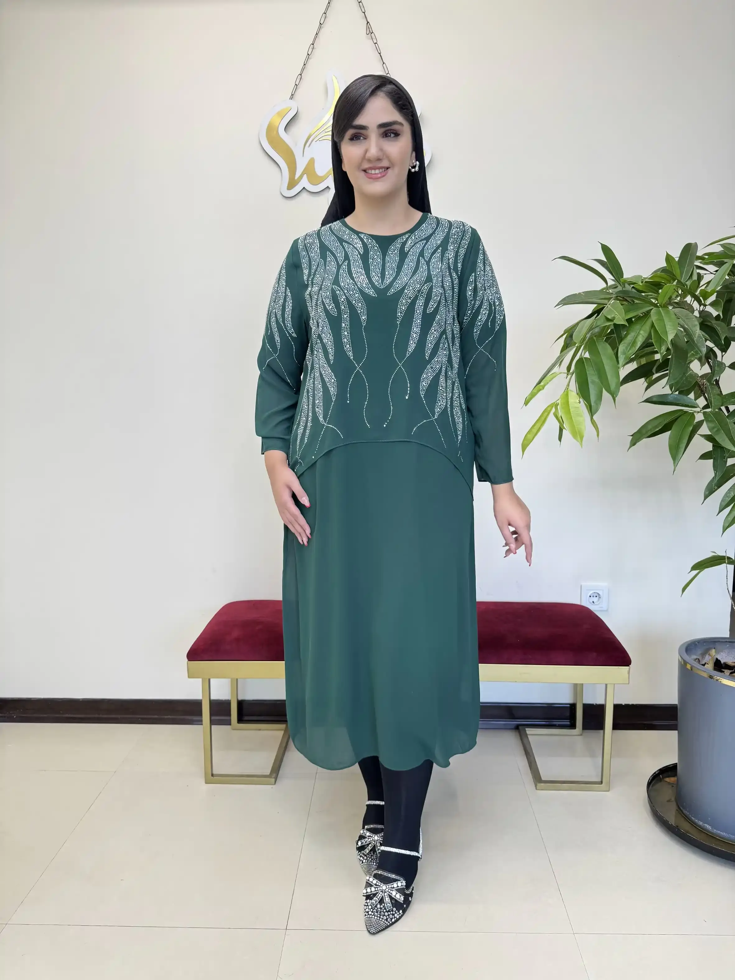 پیراهن نگین برگی