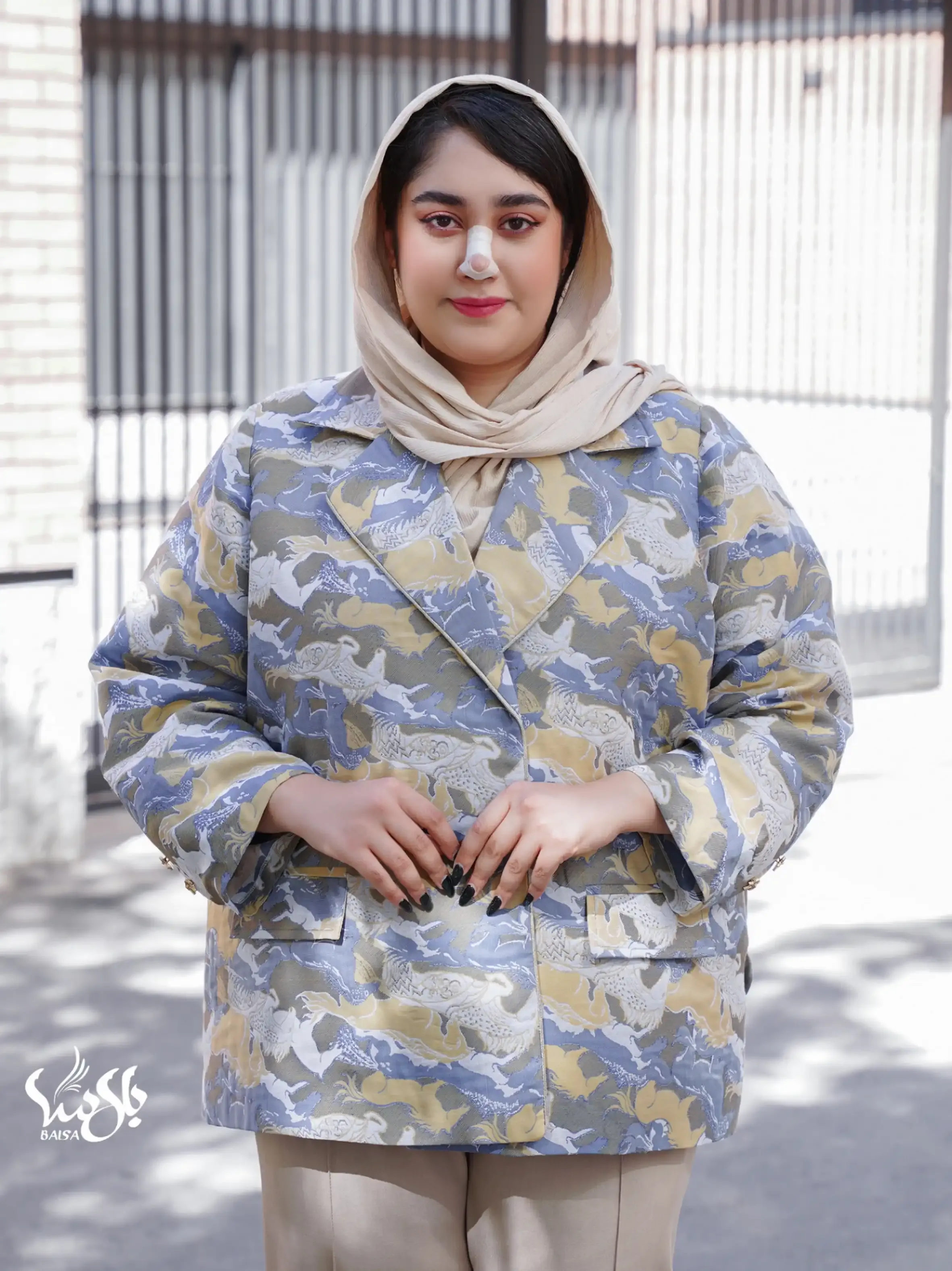 کت ژاکارد دکمه پاپیون