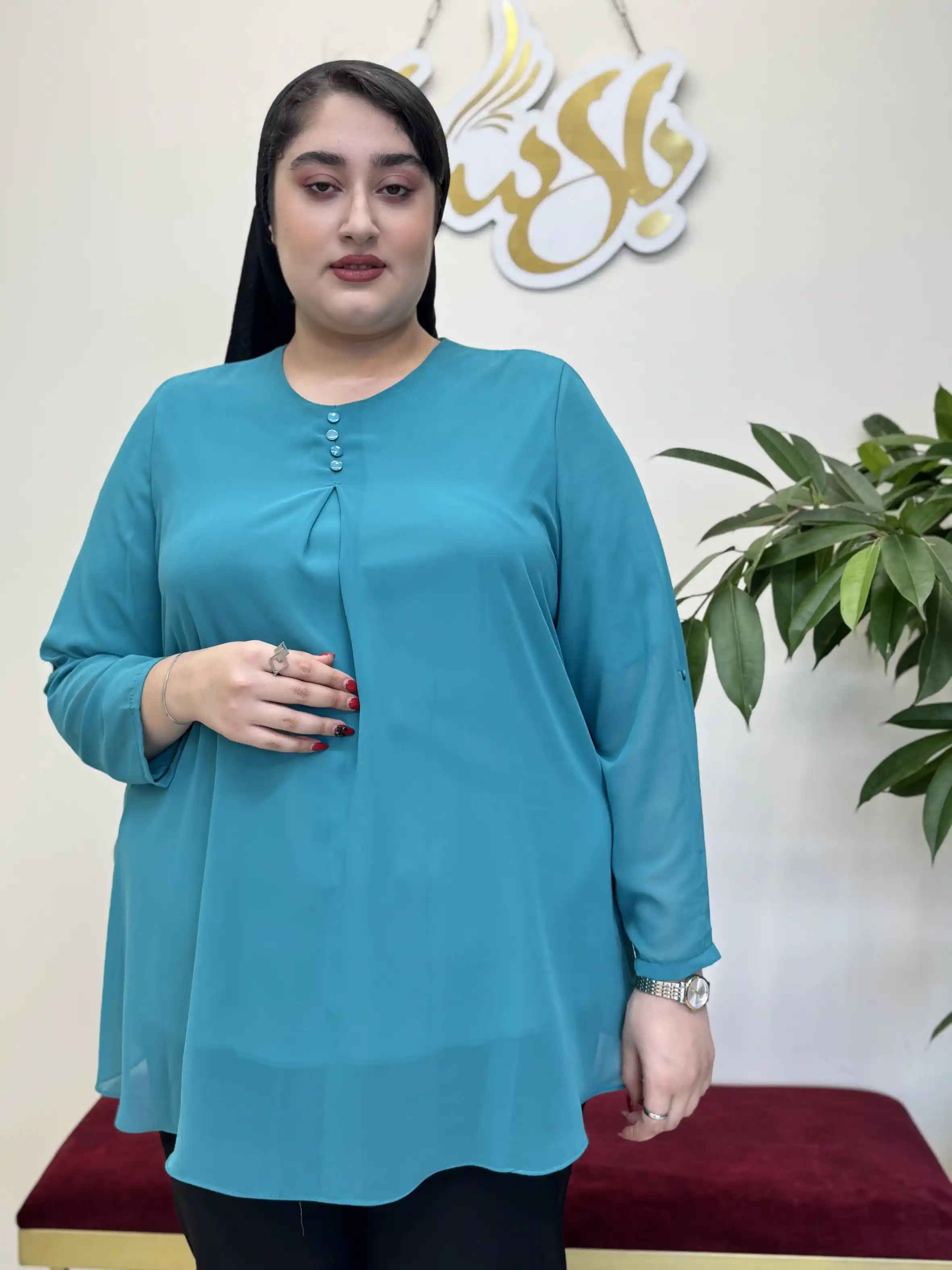 تونیک یقه گرد دکمه نما سارا