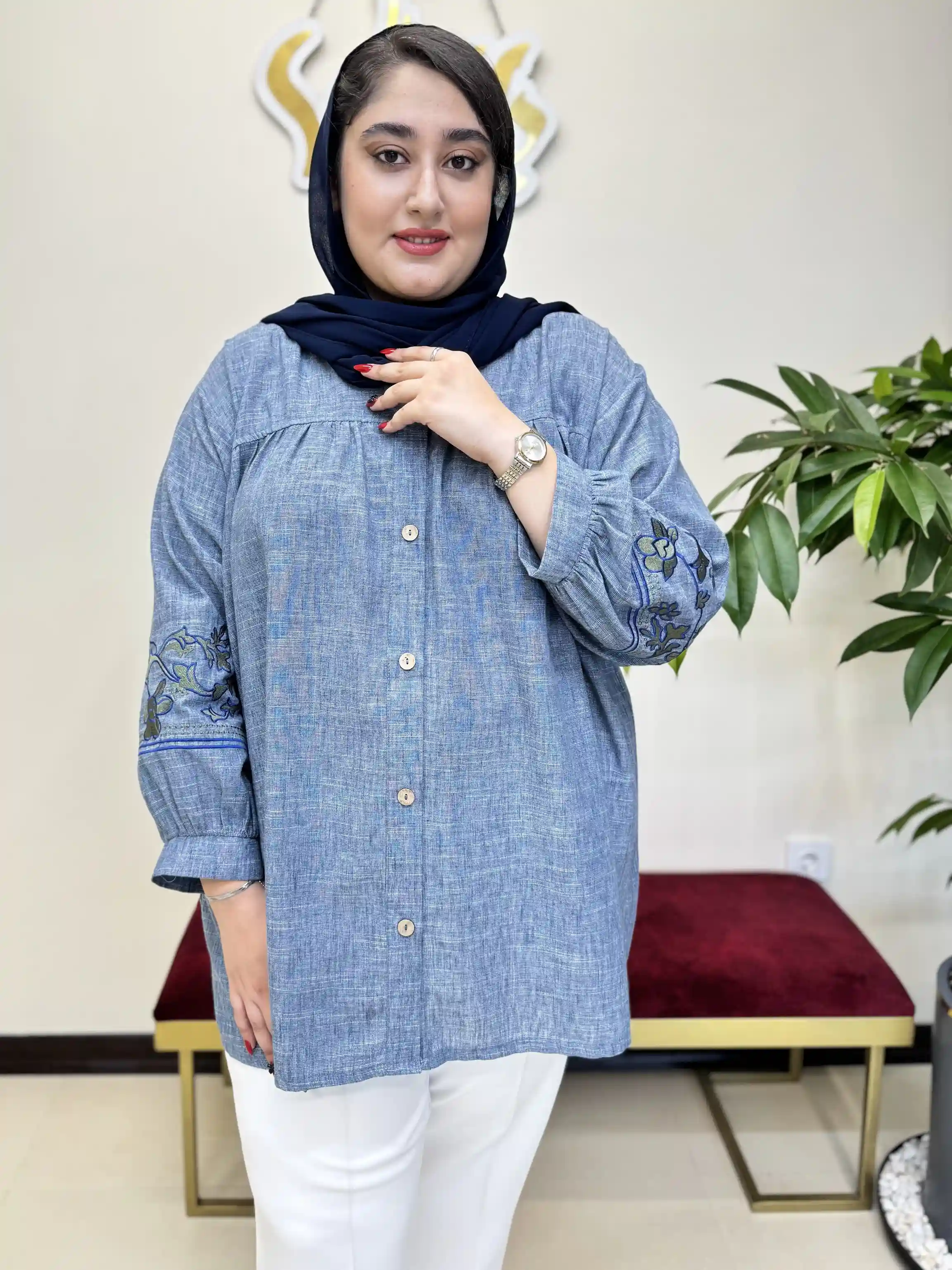 مانتو اسلپ لینن گلدوزی
