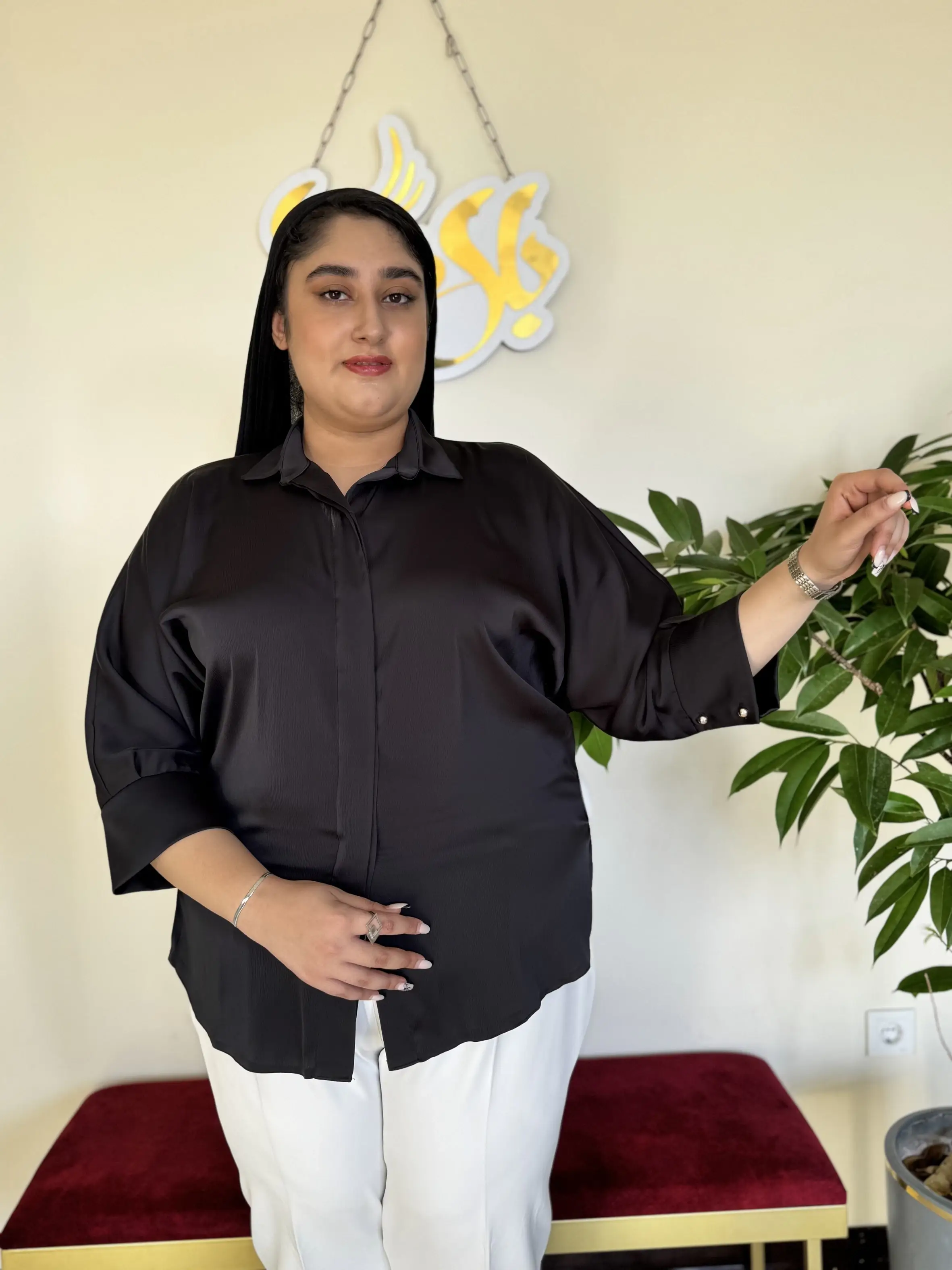 شومیز ساده دکمه مخفی ساتن