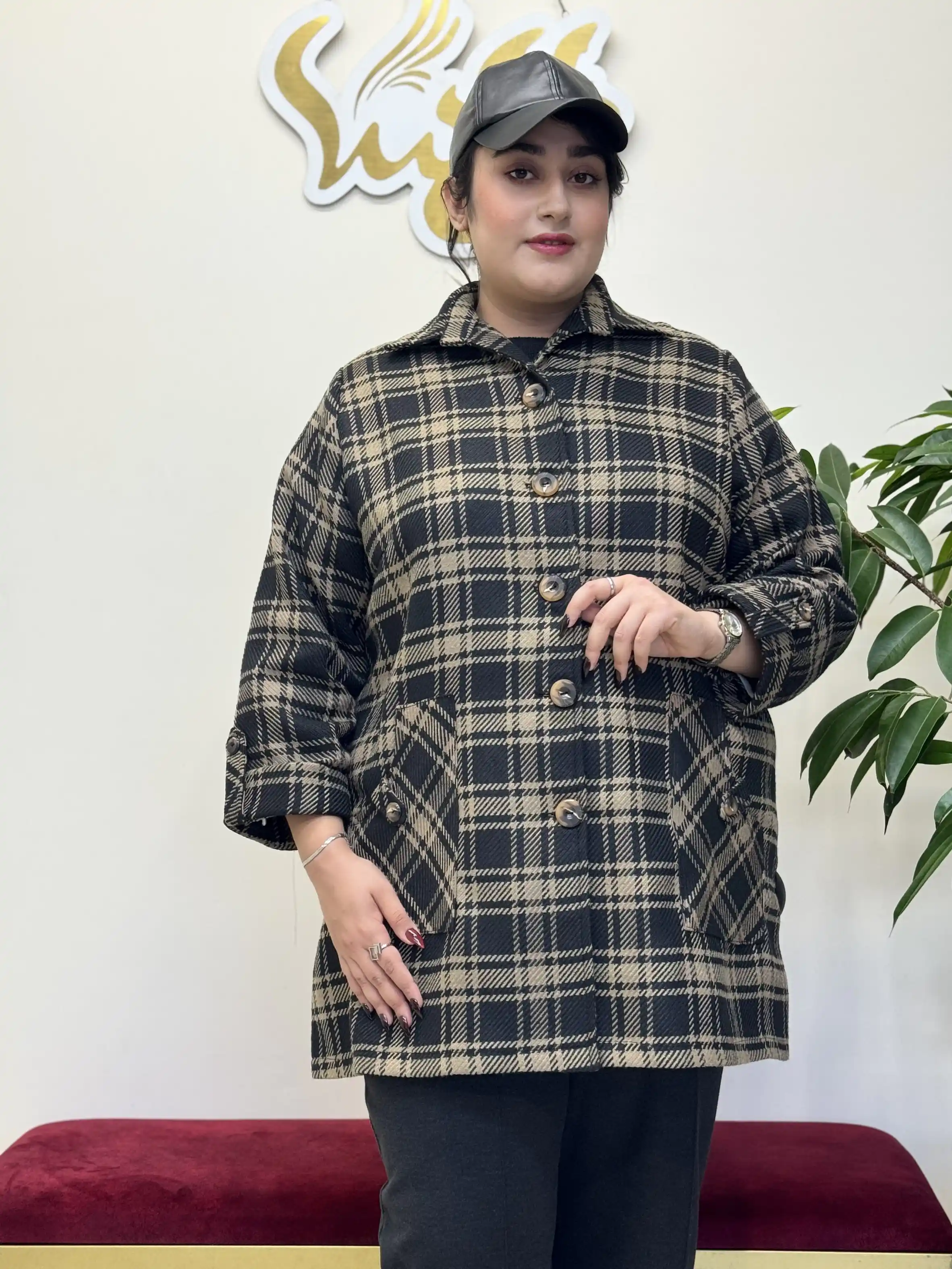 پالتو چهارخانه پشمی